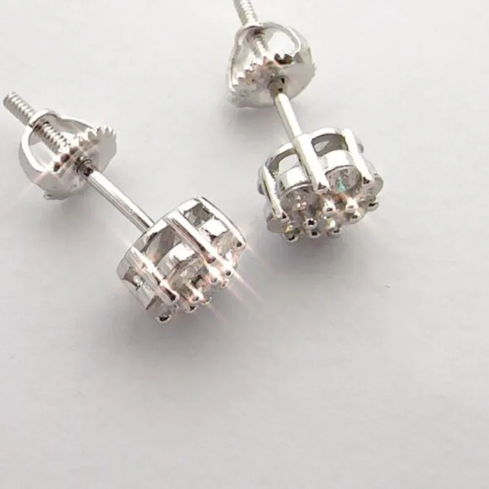 GRA Certified Moissanite Flower Cluster Stud Earrings Sterling Silver Screw Back